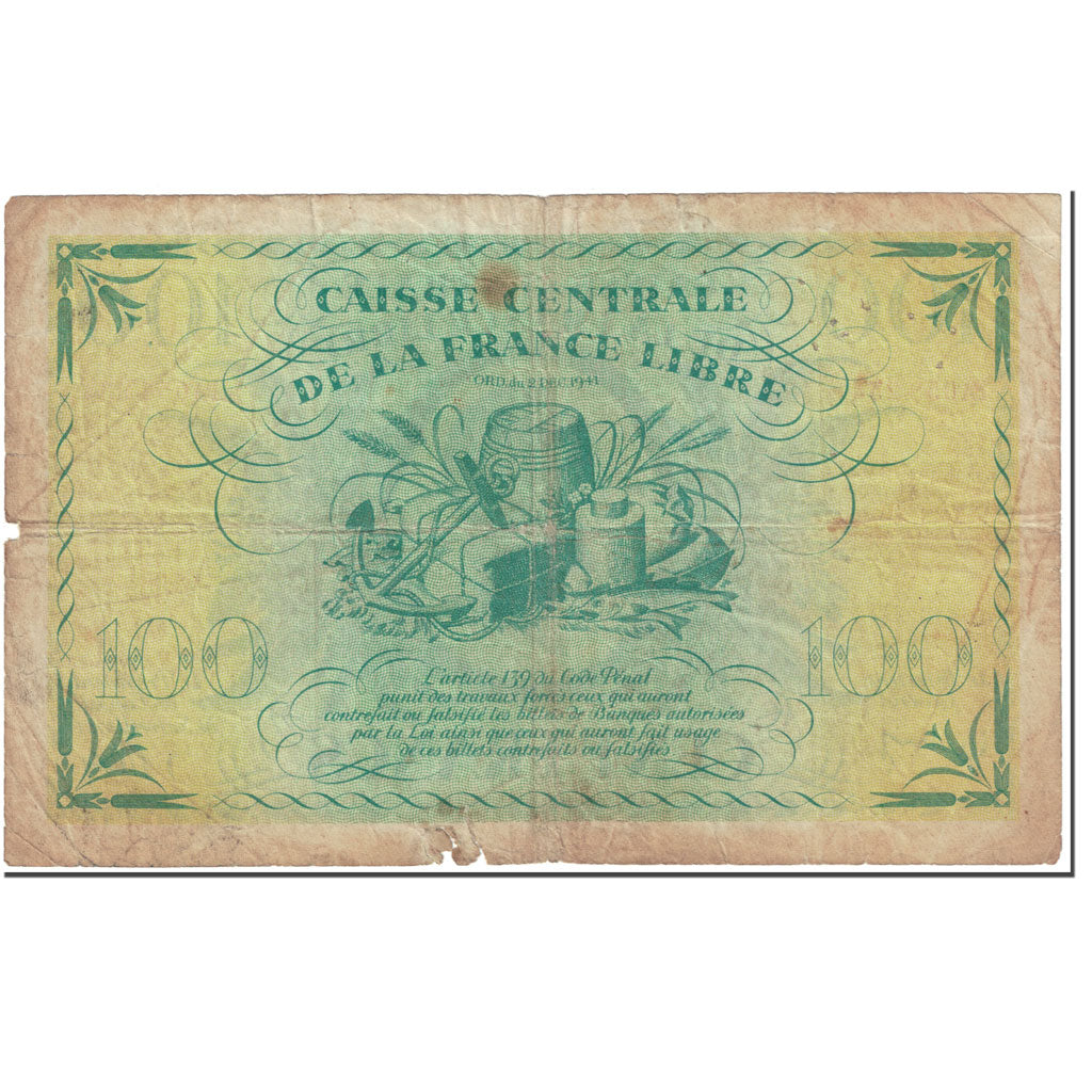 French Equatorial Africa, 100 Francs, 1941, 1941-12-02, VG(8-10), KM:13a