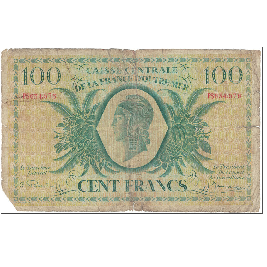 French Equatorial Africa, 100 Francs, 1944, 1944-02-02, AG(1-3), KM:18
