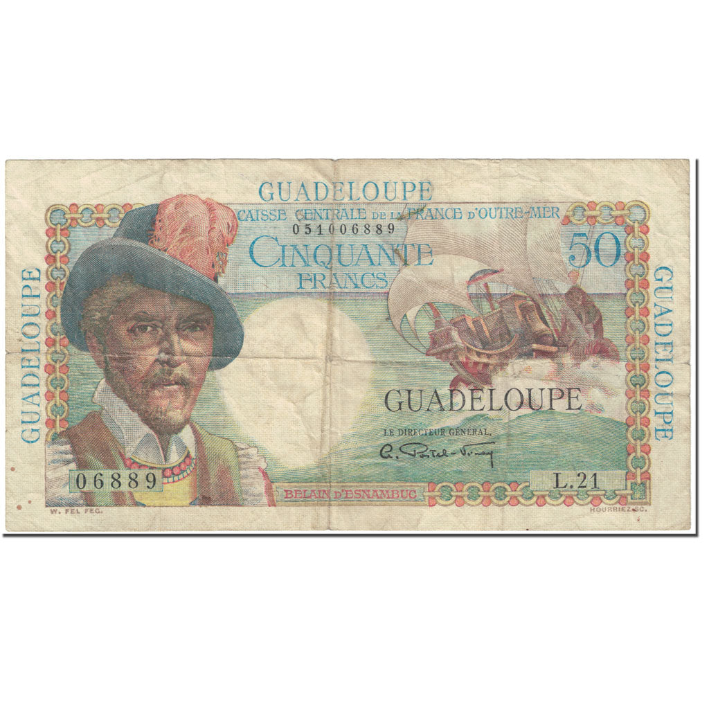 Guadeloupe, 50 Francs, 1947-1949, Undated (1947-49), VF(20-25), KM:34