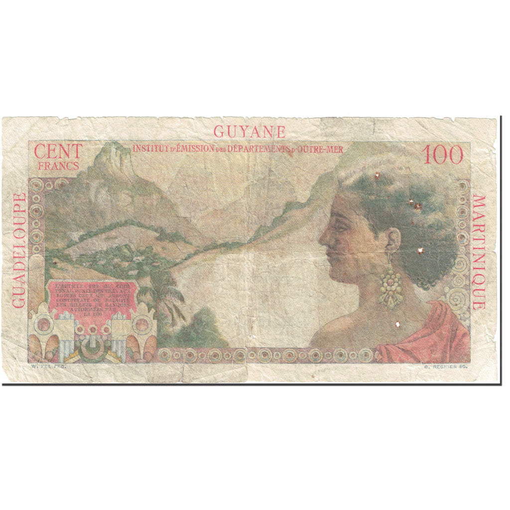 Banknote, French Antilles, 1 Nouveau Franc on 100 Francs, 1961, Undated (1961)