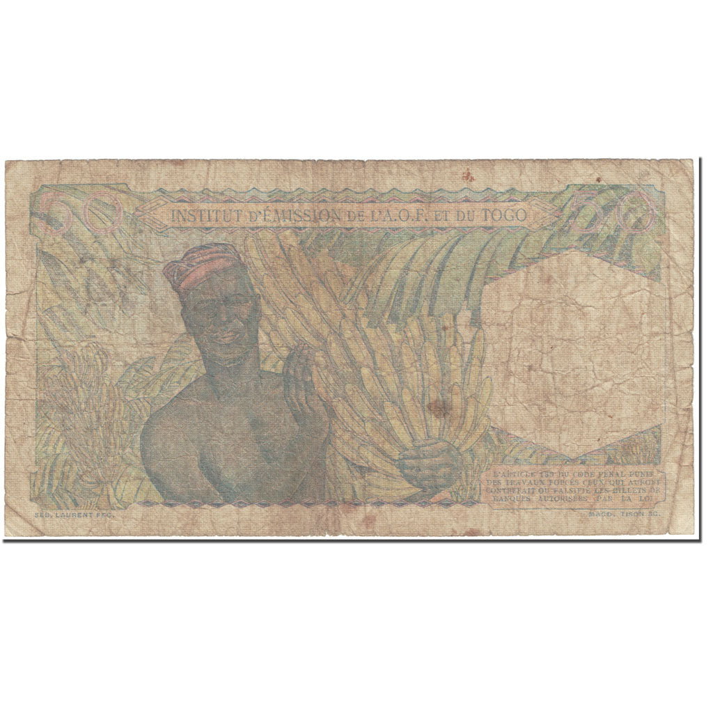 Banknote, French West Africa, 50 Francs, 1955, 1955-10-05, KM:44, AG(1-3)