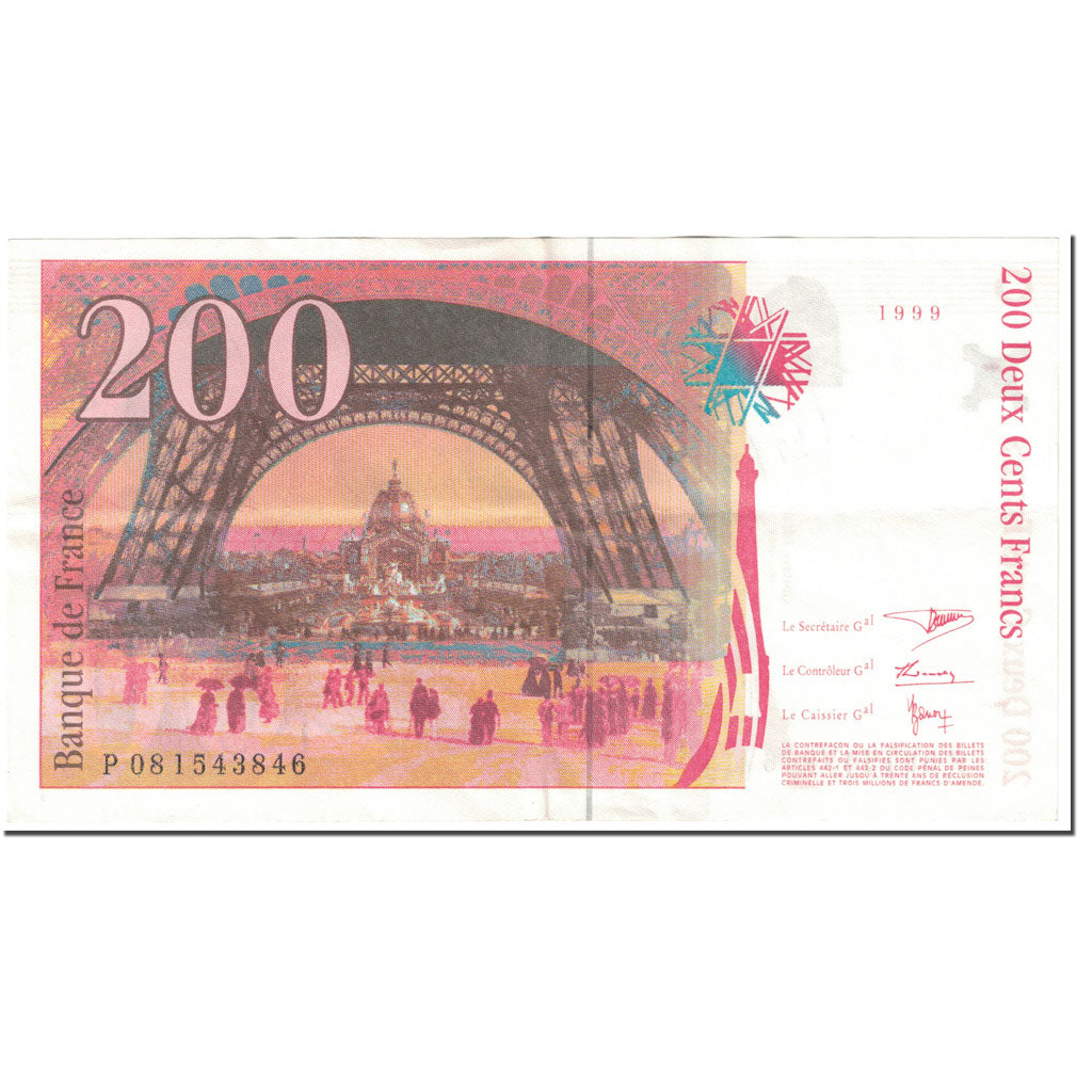 France, 200 Francs, Eiffel, 1999, Undated (1999), TTB, Fayette:75.5, KM:159c