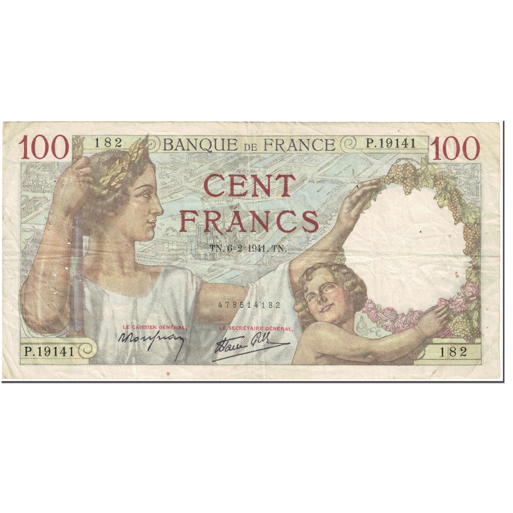 França, 100 Francs, Sully, 1941, 1941-02-06, VF(20-25), Fayette:26.46, KM:94