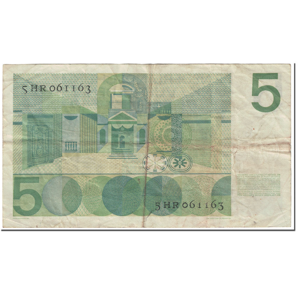 Banknote, Netherlands, 5 Gulden, 1966, 1966-04-26, KM:90a, VG(8-10)