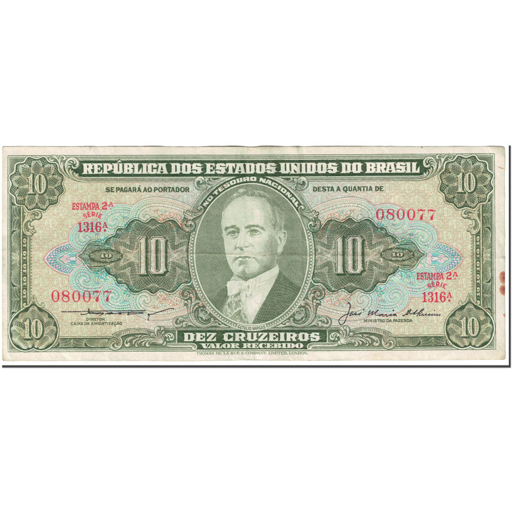 Banknote, Brazil, 10 Cruzeiros, 1953, Undated (1953), KM:159c, VF(20-25)