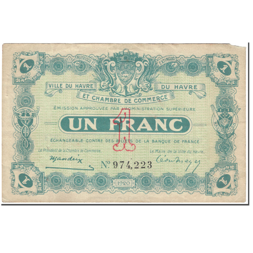 France, 1 Franc, 1920, 1920-01-15, Le Havre, VF(20-25)