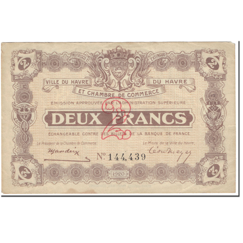 France, 2 Francs, 1920, 1920-08-18, Le Havre, VF(20-25)