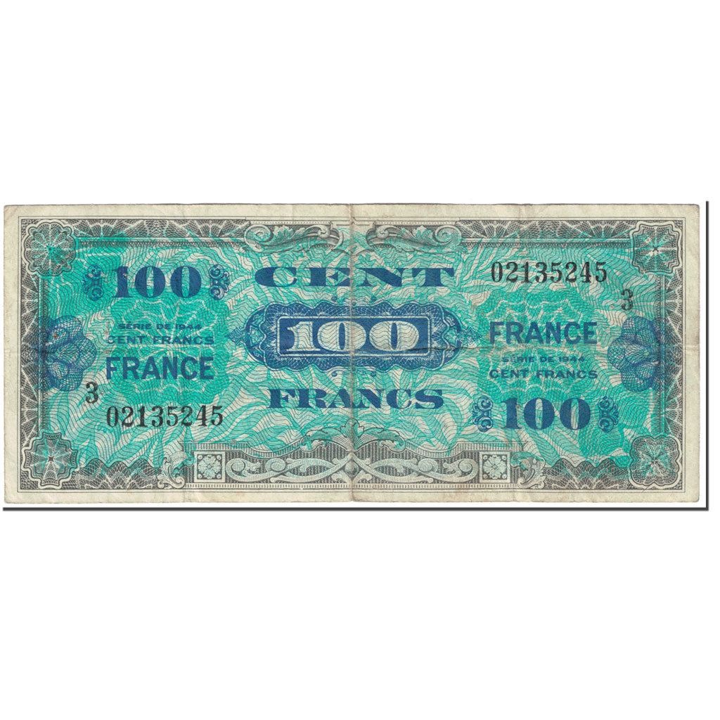 Francia, 100 Francs, 1945 Verso France, 1945, SERIE DE 1944, MB, Fayette:VF25.3