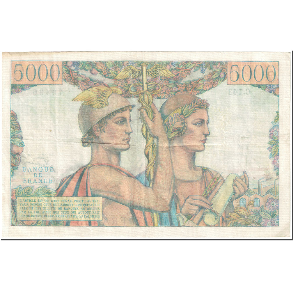 Francia, 5000 Francs, Terre et Mer, 1953, 1953-12-03, MB+, Fayette:48.10