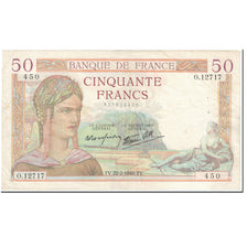 Francja, 50 Francs, Cérès, 1940, 1940-02-22, VF(20-25), Fayette:18.39, KM:85b