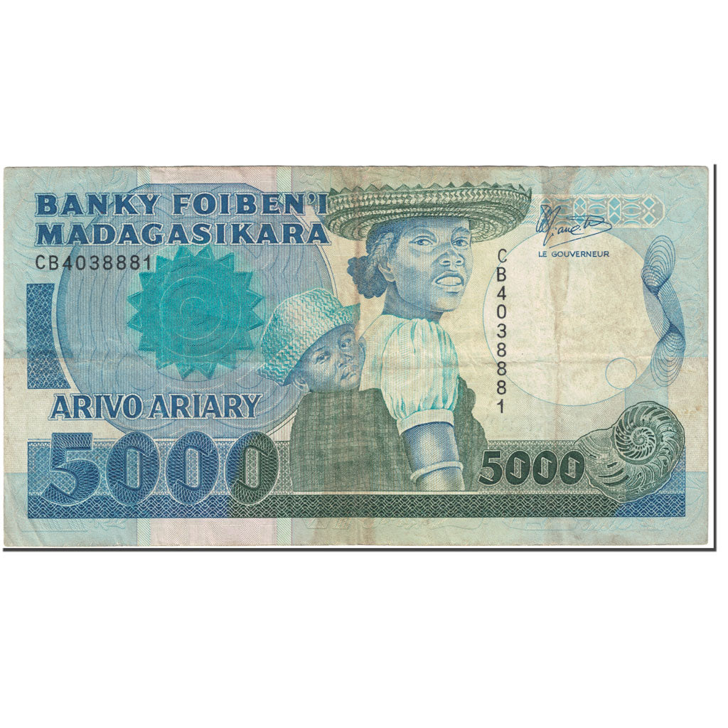 Banknote, Madagascar, 5000 Francs = 1000 Ariary, 1988-1994, Undated (1988-94)
