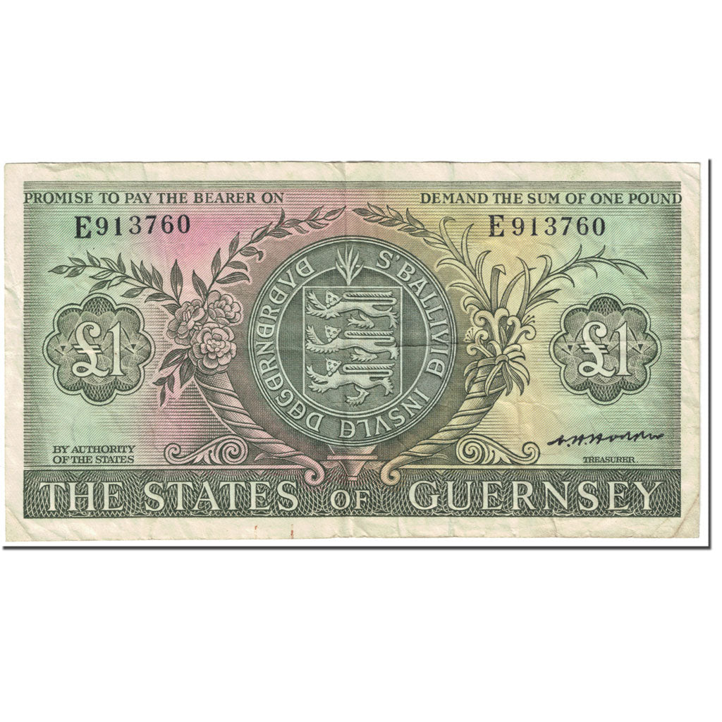 Banknote, Guernsey, 1 Pound, 1969-1975, Undated (1969-75), KM:45b, VF(20-25)