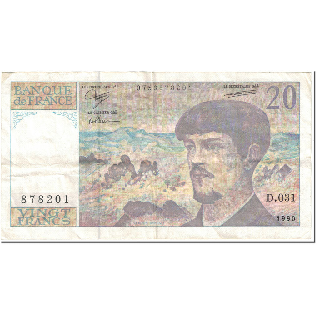 Francia, 20 Francs, Debussy, 1990, UNdated (1990), BB, Fayette:66bis.1a, KM:151d