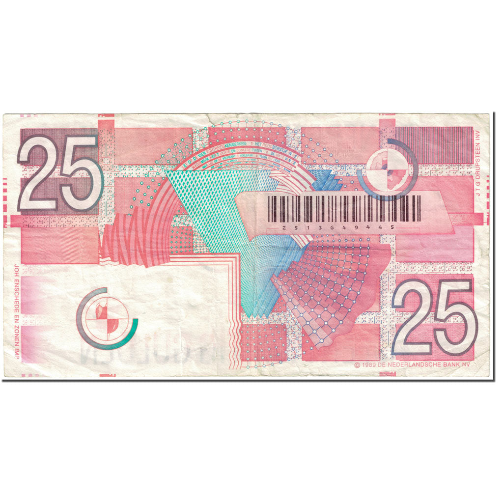 Banknote, Netherlands, 25 Gulden, 1989, 1989-04-05, KM:100, VF(20-25)