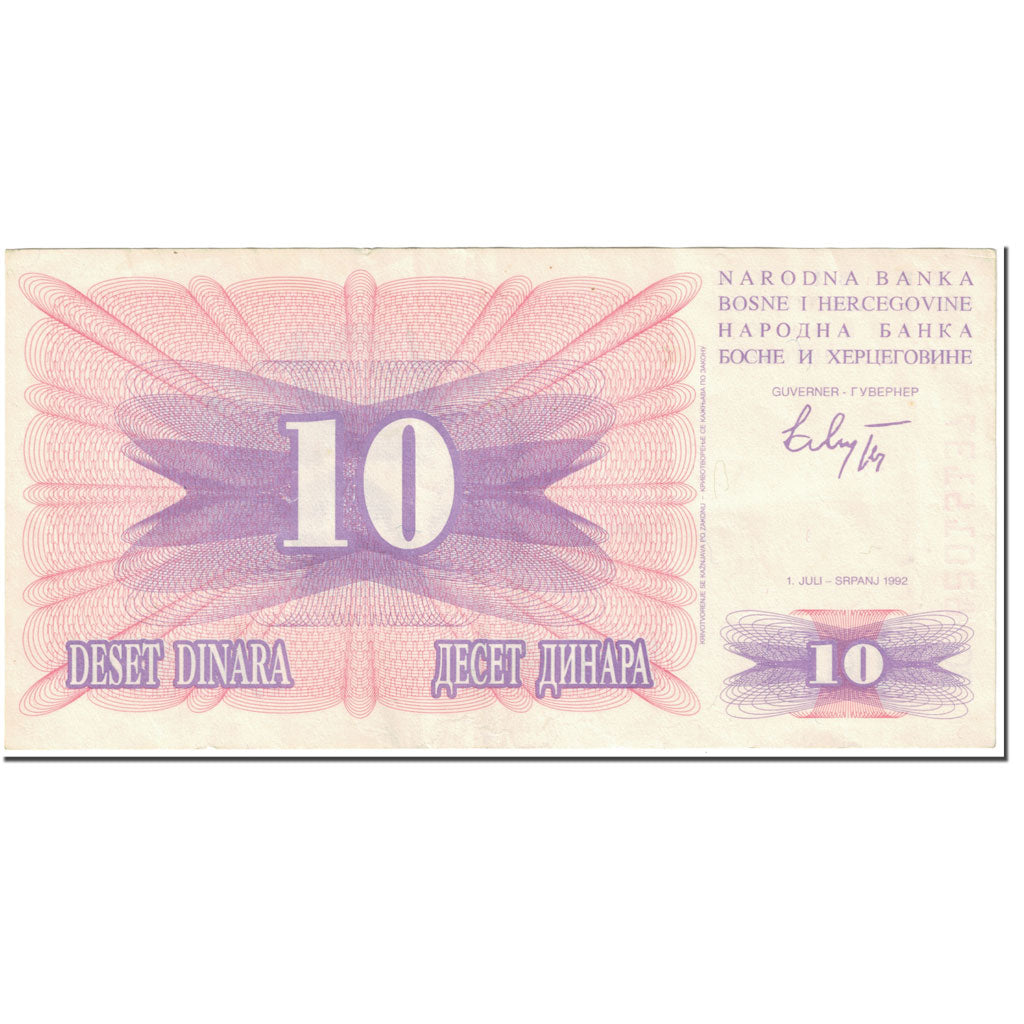 Geldschein, Bosnia - Herzegovina, 10 Dinara, 1992, 1992-07-01, KM:10a, S