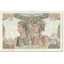 France, 5000 Francs, Terre et Mer, 1951, 1951-08-16, VF(20-25), Fayette:48.5