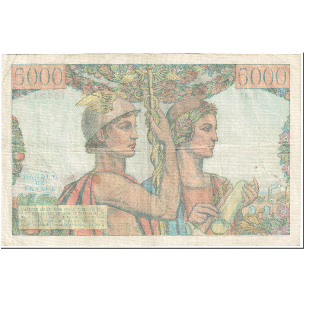 France, 5000 Francs, Terre et Mer, 1951, 1951-08-16, TB, Fayette:48.5, KM:131c