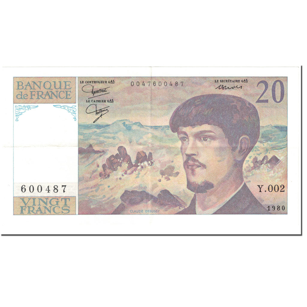 France, 20 Francs, Debussy, 1980, Undated (1980), EF(40-45), Fayette:66.1