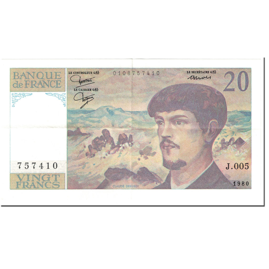 France, 20 Francs, Debussy, 1980, Undated (1980), EF(40-45), Fayette:66.1