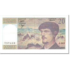 Frankrijk, 20 Francs, Debussy, 1980, Undated (1980), TTB, Fayette:66.1, KM:151a