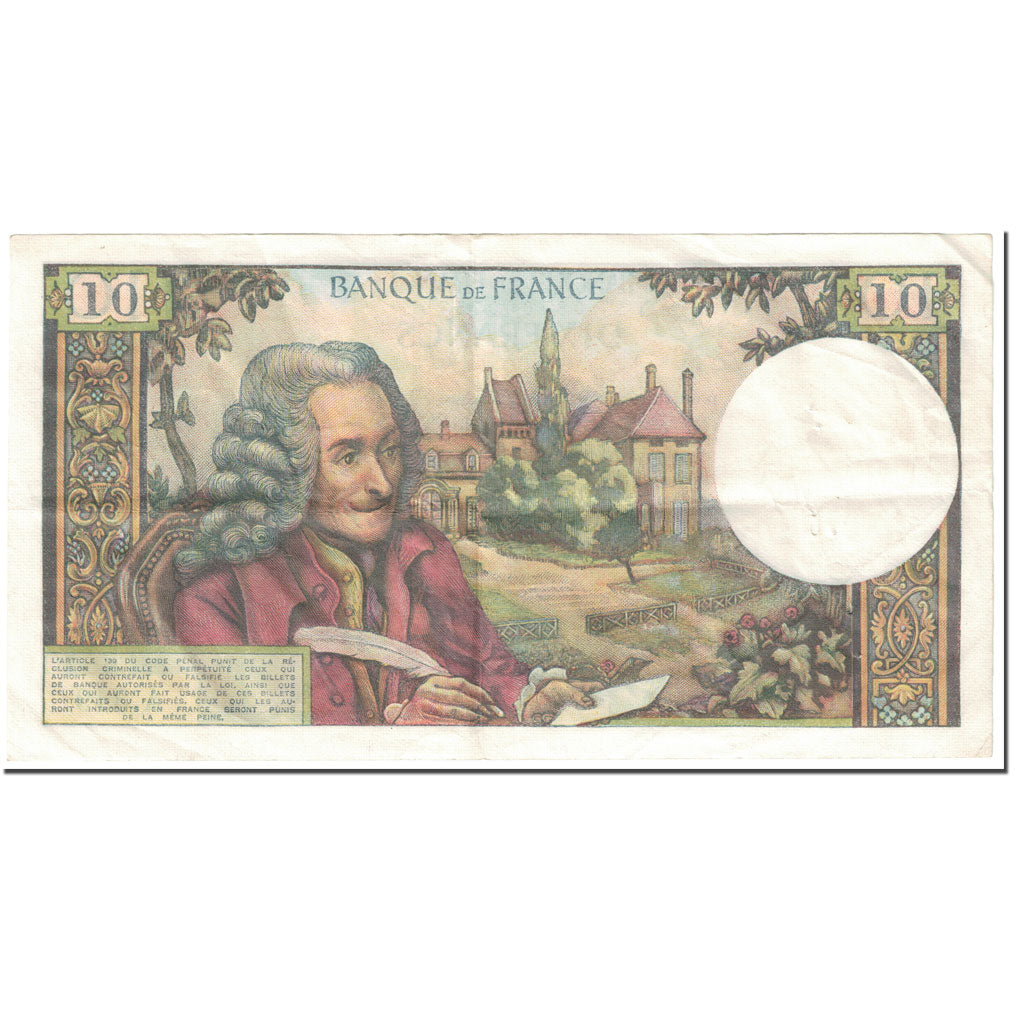 France, 10 Francs, Voltaire, 1967, 1967-09-07, VF(20-25), Fayette:62.28, KM:147c