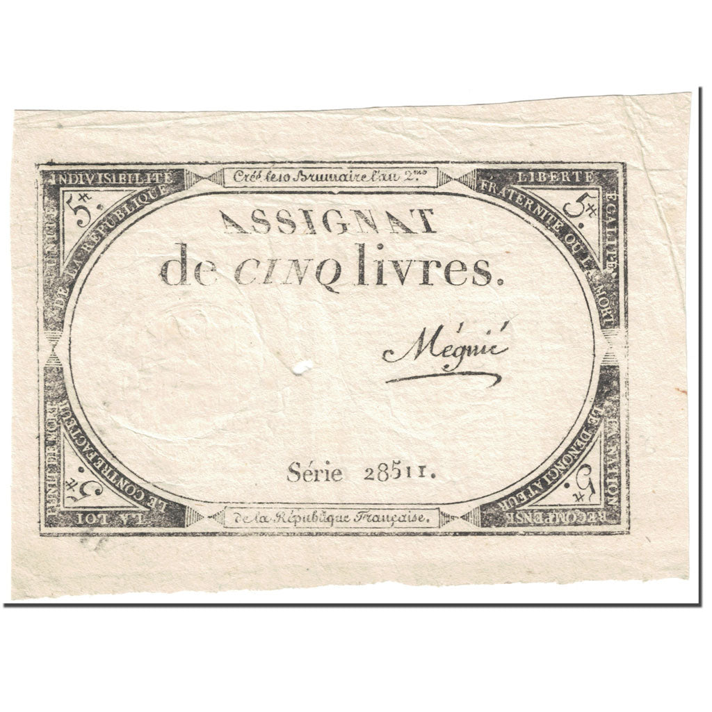 Francja, 5 Livres, 1793, Mégnié, 10 brumaire de l'an 2 - (31 octobre 1793)