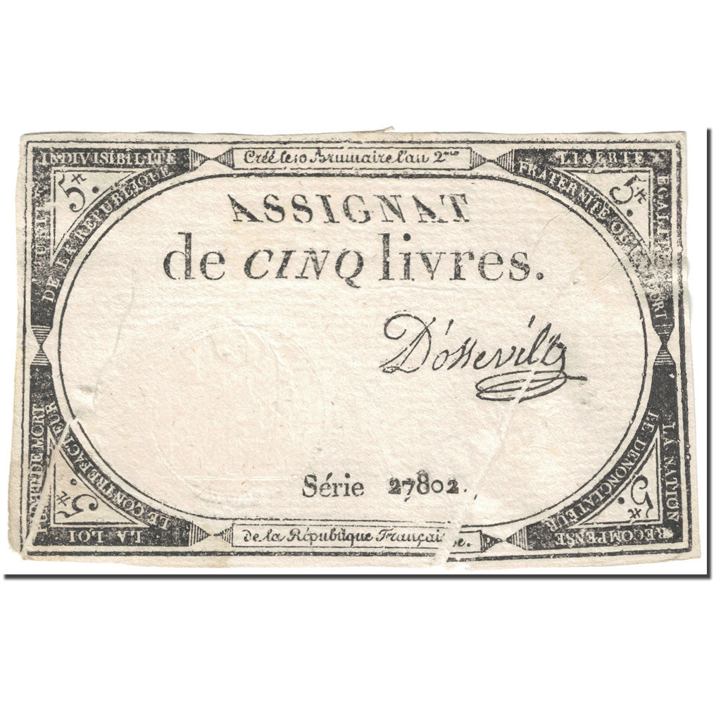Francja, 5 Livres, 1793, D'Osseville, 10 brumaire de l'an 2 - (31 octobre 1793)