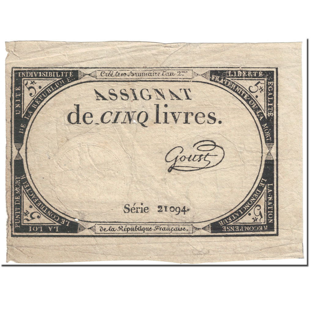 France, 5 Livres, 1793, Goust, 10 brumaire de l'an 2 - (31 octobre 1793)