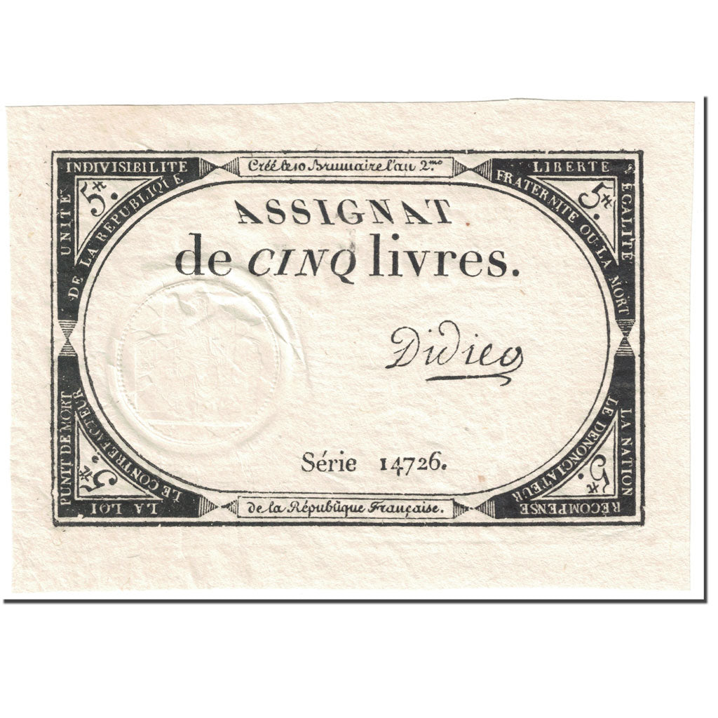 França, 5 Livres, 1793, Didier, 10 brumaire de l'an 2 - (31 octobre 1793)