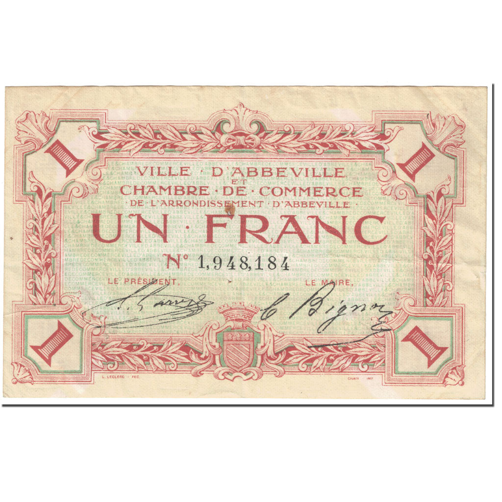 France, Abbeville, 1 Franc, TB, Pirot:1-3