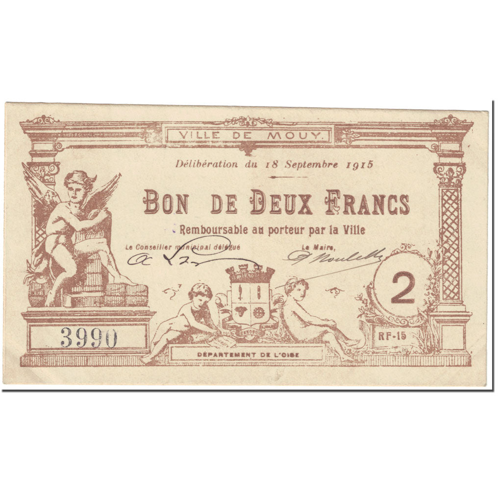 França, Mouy, 2 Francs, 1915, AU(50-53), Pirot:60.50