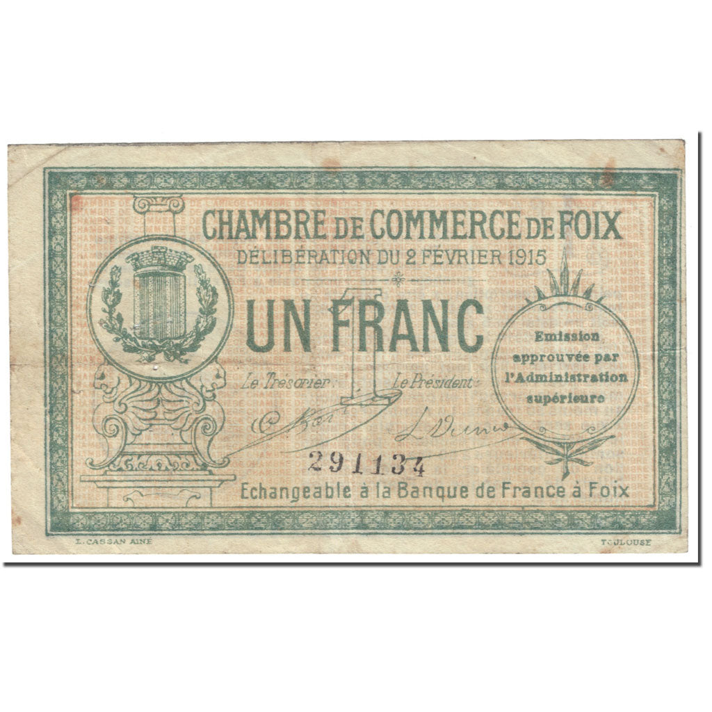 France, Foix, 1 Franc, 1915, VF(20-25), Pirot:59-10