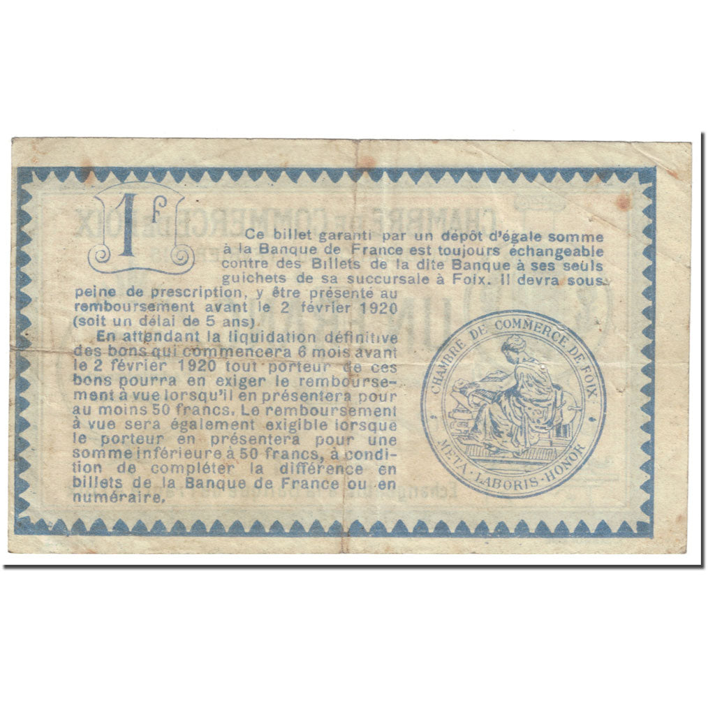 France, Foix, 1 Franc, 1915, VF(20-25), Pirot:59-10