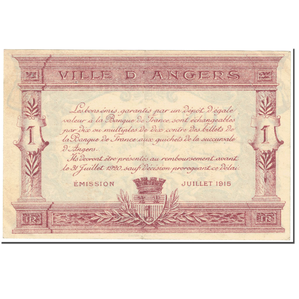 France, Angers, 1 Franc, 1915, EF(40-45), Pirot:8-7