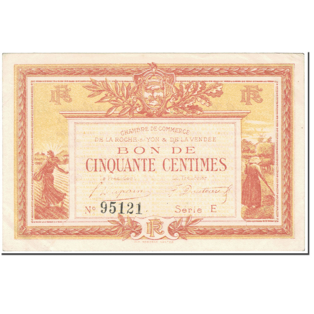 França, La Roche-sur-Yon, 50 Centimes, 1915, AU(55-58), Pirot:65-1