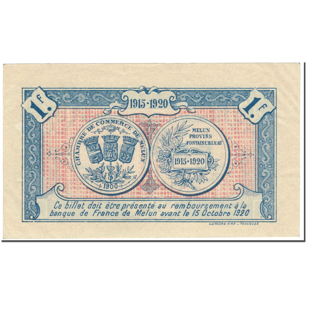 France, Melun, 1 Franc, 1915, EF(40-45), Pirot:80-3