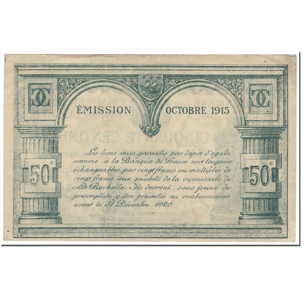 France, La Rochelle, 50 Centimes, 1915, EF(40-45), Pirot:66-1