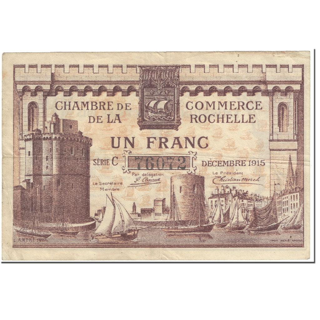 France, La Rochelle, 1 Franc, 1915, VF(20-25), Pirot:66-3