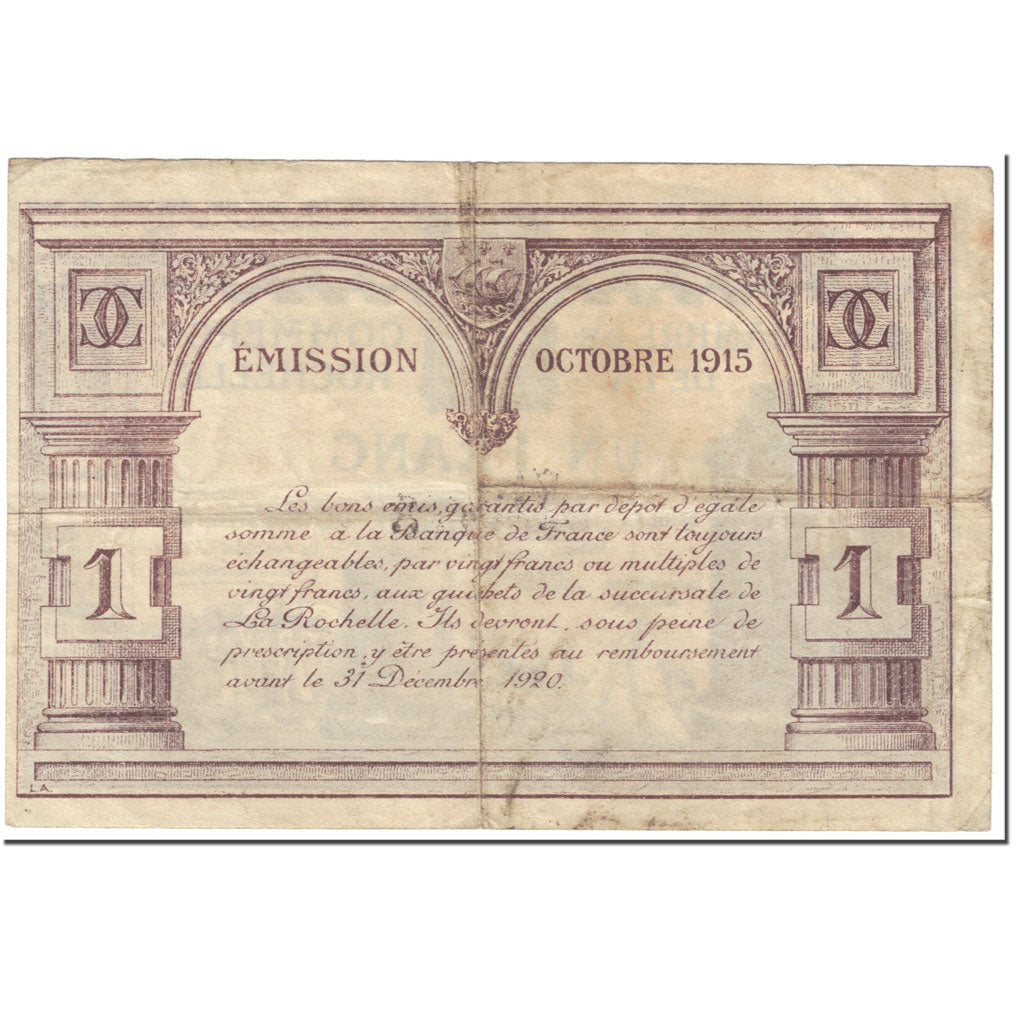 France, La Rochelle, 1 Franc, 1915, VF(20-25), Pirot:66-3
