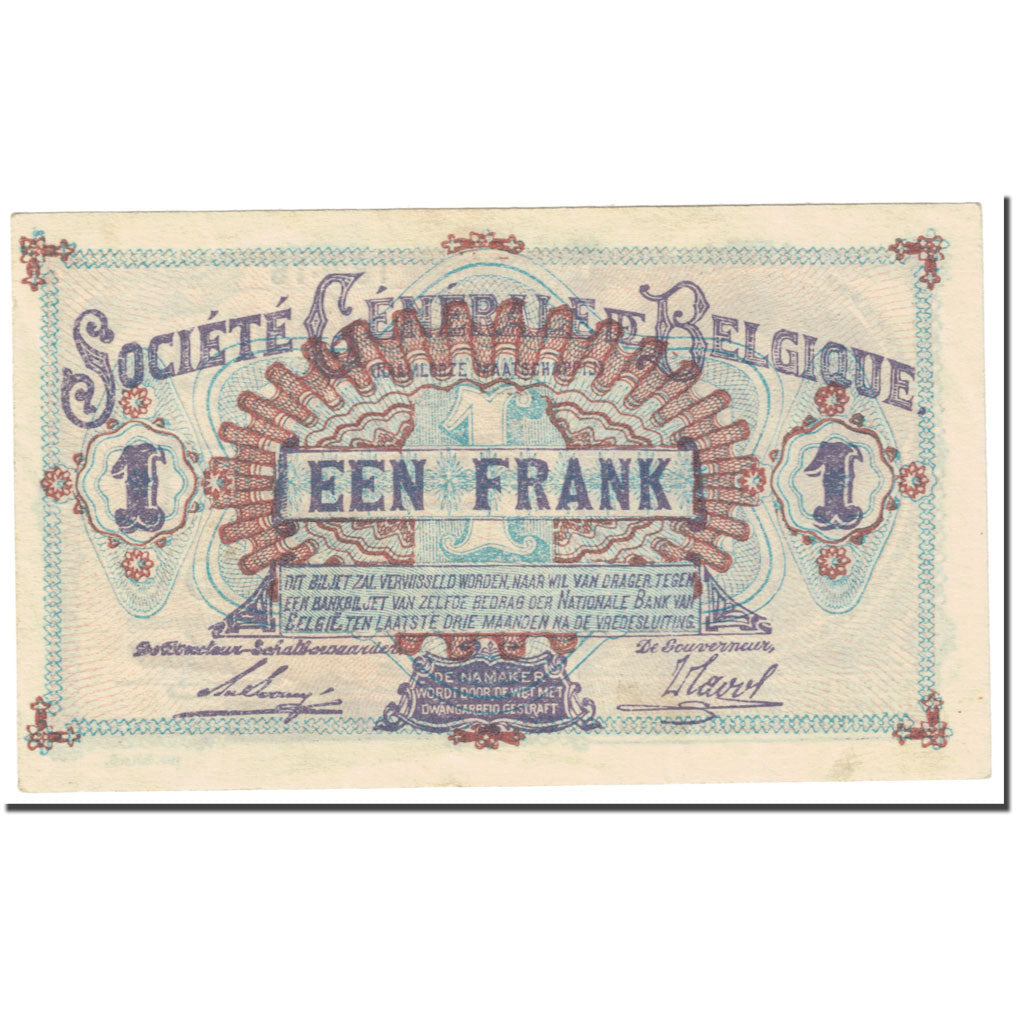 Banknote, Belgium, 1 Franc, 1916, 1916-09-13, KM:86b, AU(50-53)