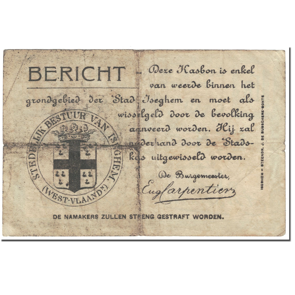 Banknote, Belgium, 1 Franc, West-Vlaanderen, 1914, 1914-10-31, VF(20-25)