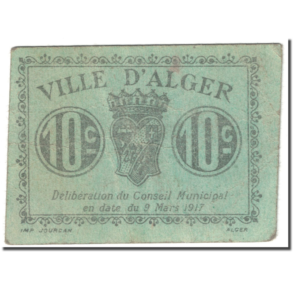 Banknote, Algeria, 10 Centimes, Chambre de Commerce, 1917, Undated (1917)