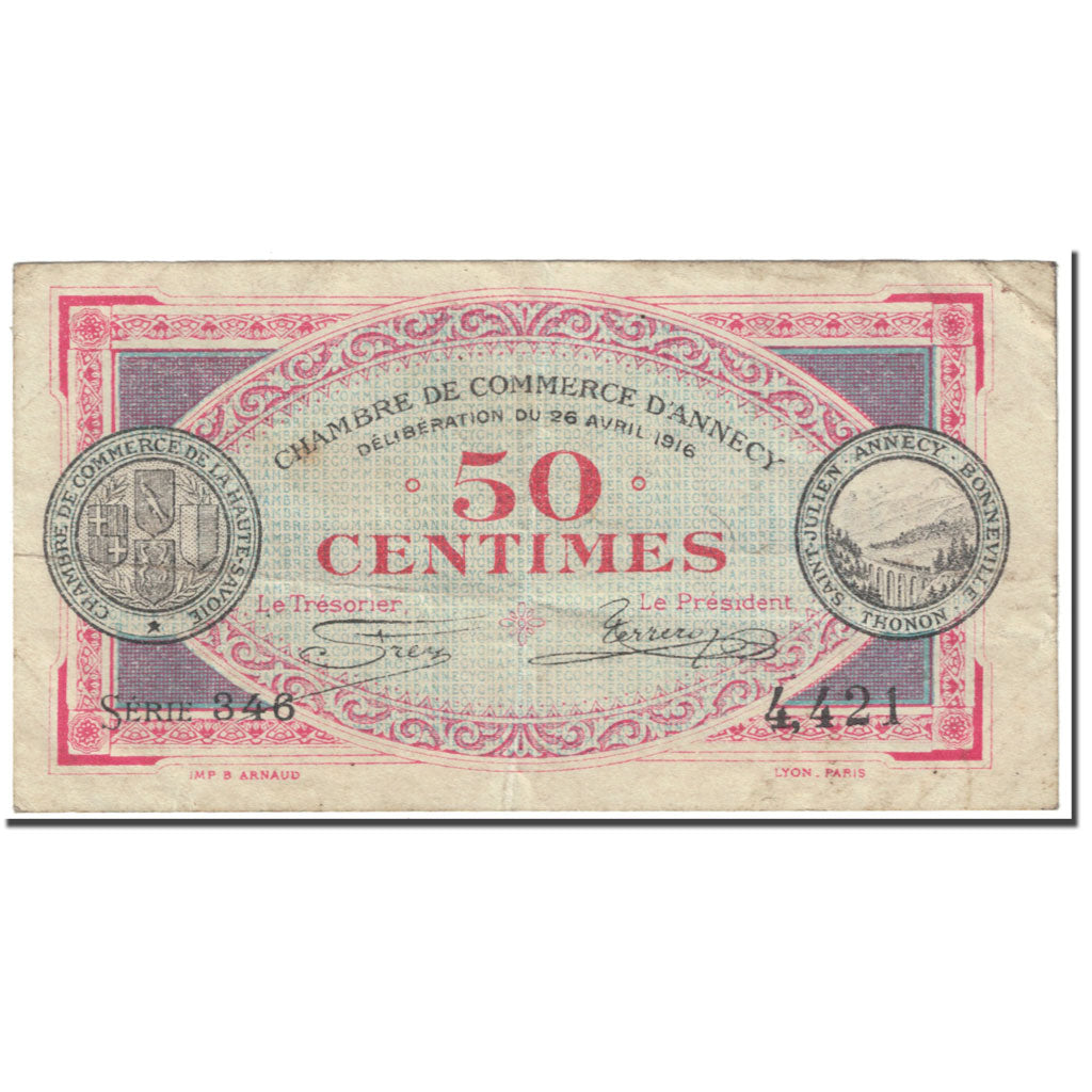 France, Annecy, 50 Centimes, 1916, TB, Pirot:10-7