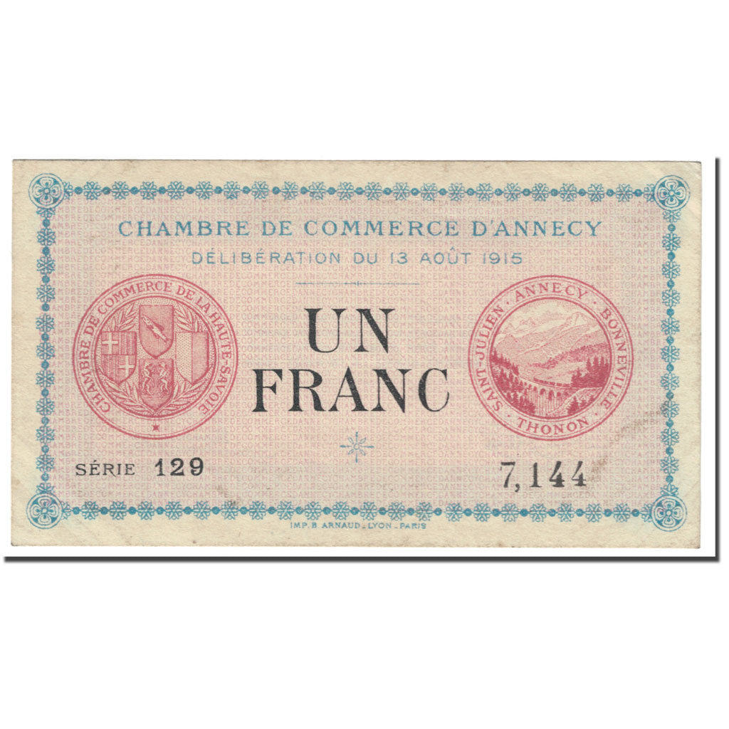 France, Annecy, 1 Franc, 1915, EF(40-45), Pirot:10-1