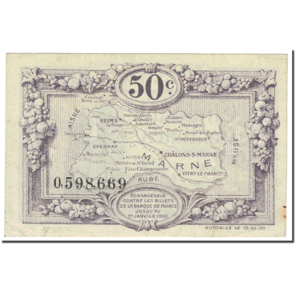 France, Reims, 50 Centimes, 1922, TB, Pirot:43-1