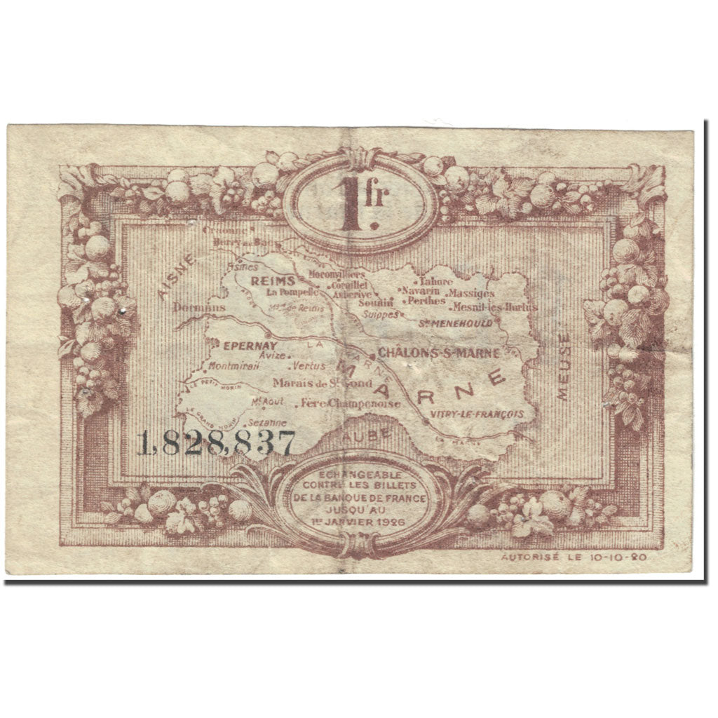 France, Reims, 1 Franc, 1922, VF(20-25), Pirot:43-2