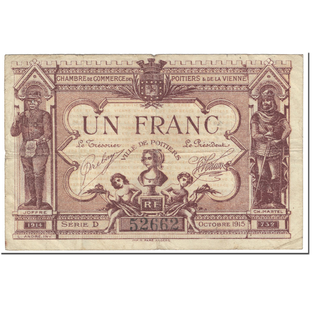 France, Poitiers, 1 Franc, 1915, VG(8-10), Pirot:101-6