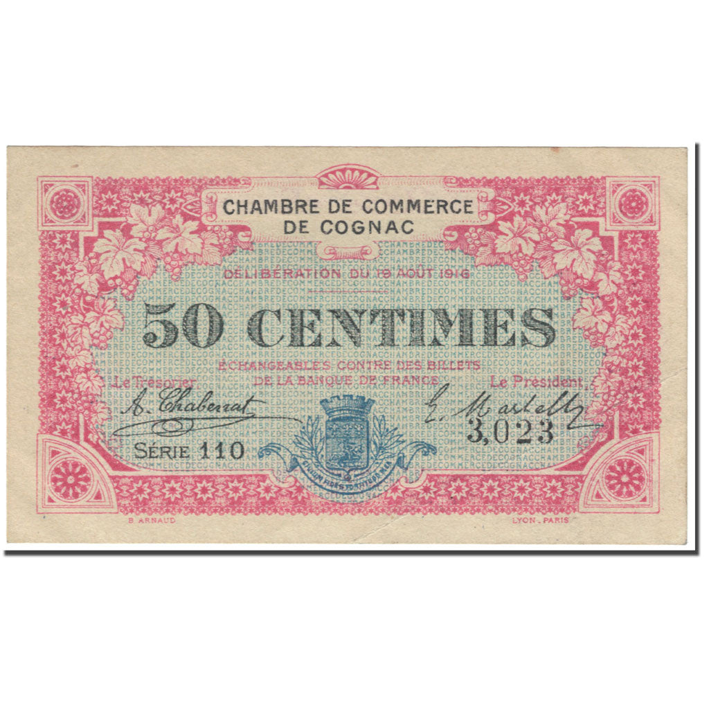 France, Cognac, 50 Centimes, 1916, AU(50-53), Pirot:49-1