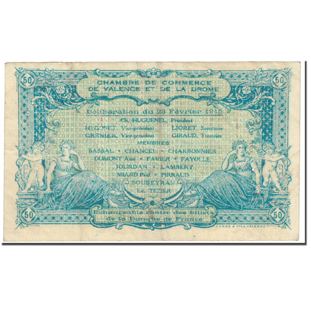 France, Valence, 50 Centimes, 1915, VF(20-25), Pirot:127-2