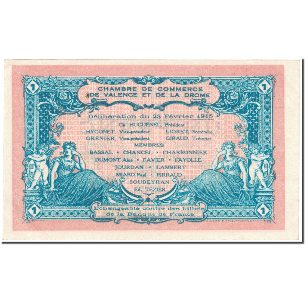 France, Valence, 1 Franc, 1915, AU(55-58), Pirot:127-3